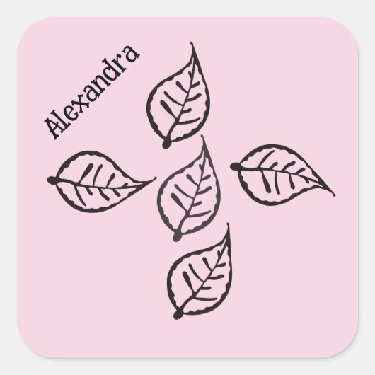 Roze bladeren Woodcut Square Sticker (Voorkant)