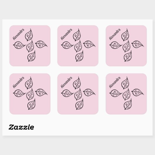 Roze bladeren Woodcut Square Sticker (Vel)