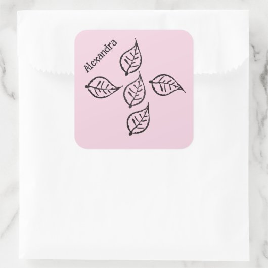 Roze bladeren Woodcut Square Sticker (Tas)