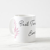 Roze bladmotief Beste leraar ooit Koffiemok (Voorkant links)