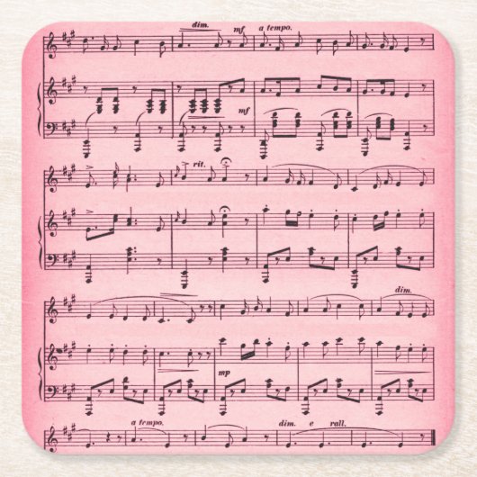 Roze Bladmuziek Kartonnen Onderzetters (Voorkant)