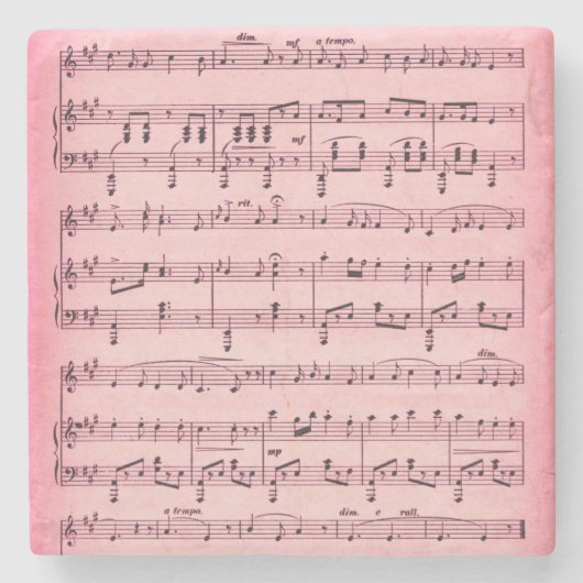 Roze Bladmuziek Stenen Onderzetter (Voorkant)