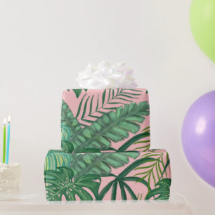 Roze bladverliezende tropische Monstera-bladeren f Cadeaupapier