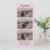 Roze bladwijzer fotostrip bruidsmeisje voorstel save the date (Staand voorkant)