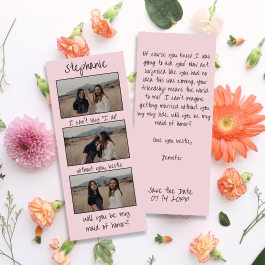 Roze bladwijzer fotostrip bruidsmeisje voorstel save the date