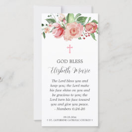 Roze Bladwijzer van Floral Baptism voor meisjes Bedankkaart