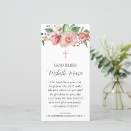 Roze Bladwijzer van Floral Baptism voor meisjes Bedankkaart