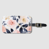 Roze Blau Chic Bloemen Bagagelabel (Voorkant (horizontaal))