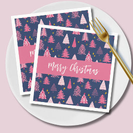 Roze Blau Kerstboom Patroon Servet