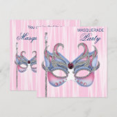Roze Blau Maskerade Feest Kaart (Voorkant / Achterkant)