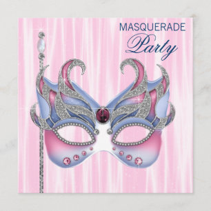 Roze Blau Maskerade Feest Kaart