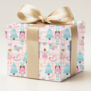 Roze Blau Notenkraker Ballerina Kerstpatroon Cadeaupapier