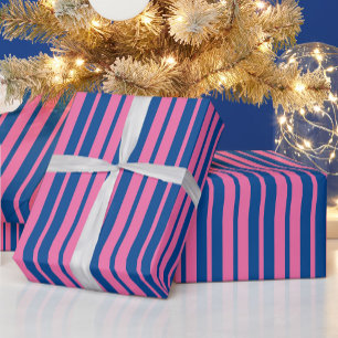 Roze Blau Stijlvolle Strepen Patroonontwerp Cadeaupapier