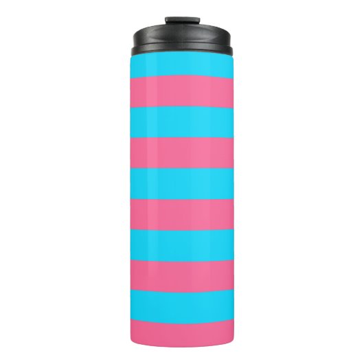 Roze Blau Strepen Patroon Thermosbeker (Voorkant)