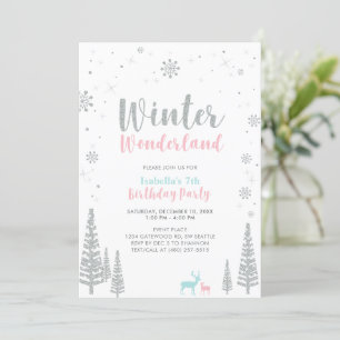 Roze & Blau Winter Wonderland Kinderverjaardag Kaart