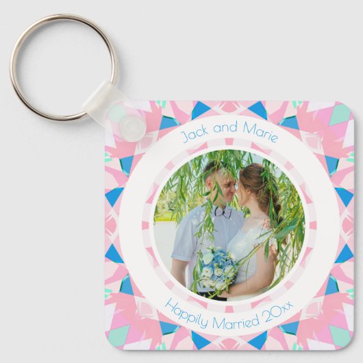 Roze Blauw 5e Bruiloft Jubileum Keepsake Gift Sleutelhanger (Voorkant)