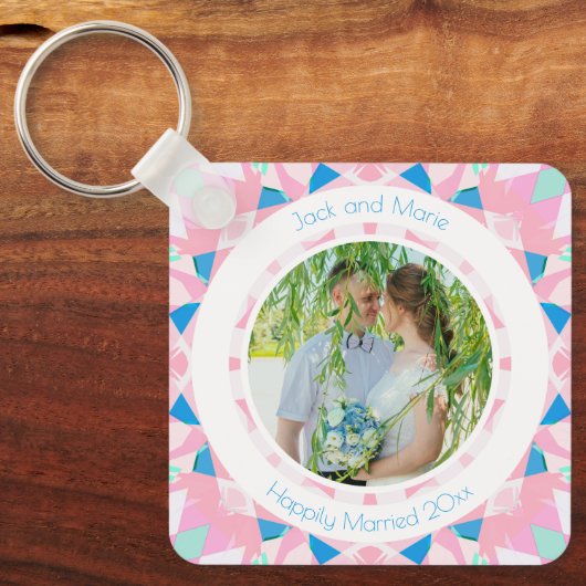 Roze Blauw 5e Bruiloft Jubileum Keepsake Gift Sleutelhanger (Voorkant)