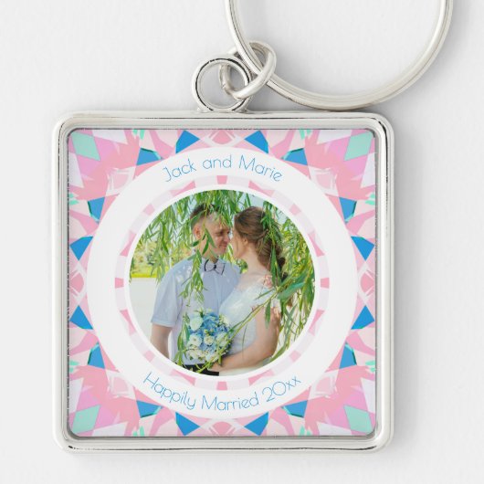 Roze Blauw 5e Bruiloft Jubileum Keepsake Gift Sleutelhanger (Voorkant)