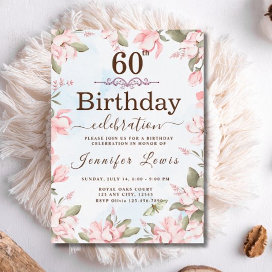 Roze Blauw 60 Fabulous Bloemen Verjaardagsfeest Kaart
