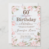 Roze Blauw 60 Fabulous Bloemen Verjaardagsfeest Kaart (Voorkant)