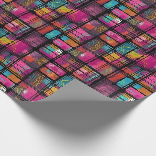Roze Blauw Abstract Geometrisch Decoratiepatroon Cadeaupapier (Hoek)