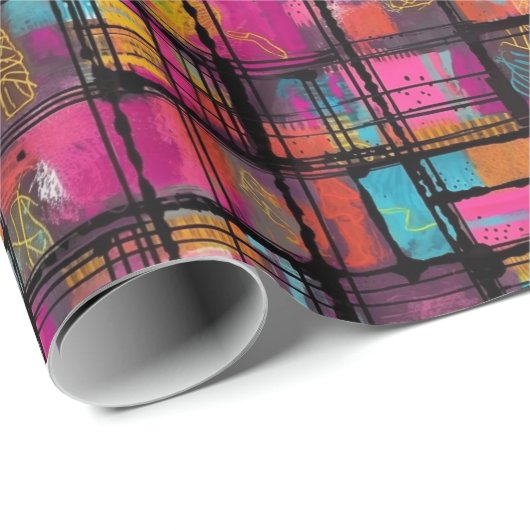 Roze Blauw Abstract Geometrisch Decoratiepatroon Cadeaupapier (Rol Hoek)