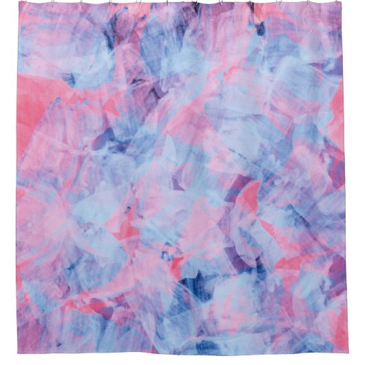 Roze blauw Abstract ontwerp penseelstreken Douchegordijn (Voorkant)