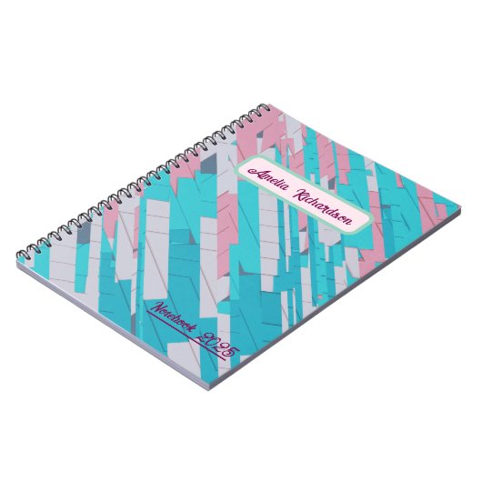 Roze & Blauw Abstract Patroon Spiral Notitieboek (Linkerzijde)