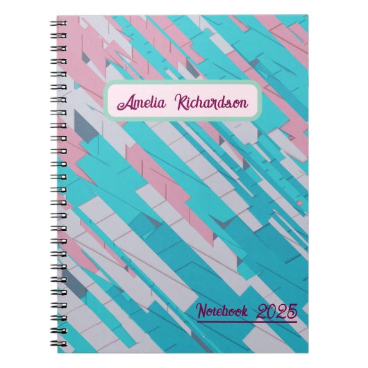 Roze & Blauw Abstract Patroon Spiral Notitieboek (Voorkant)