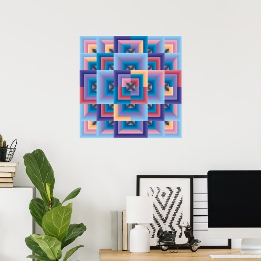 Roze blauw Abstract Poster (Thuiskantoor)