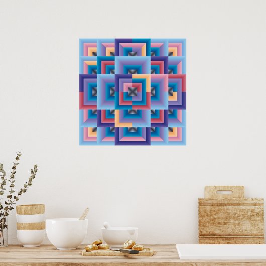 Roze blauw Abstract Poster (Keuken)