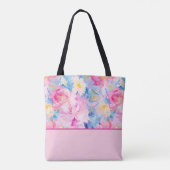 Roze Blauw Abstracte Waterverf Bloemen Kleurenblok Tote Bag (Achterkant)