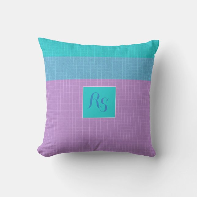  roze blauw Aqua >Monogram Pillow Kussen (Voorkant)