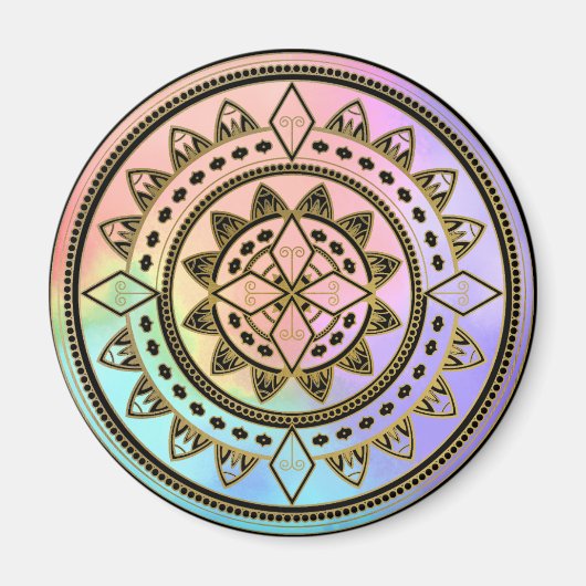 Roze-Blauw-Aqua-Paarse Mandala Magneet (Voorkant)