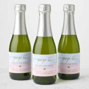 Roze Blauw Aquarel Baby shower Mousserende Wijn L Sparkling Wijnetiket