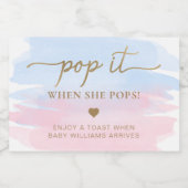 Roze Blauw Aquarel Baby shower Mousserende Wijn L Sparkling Wijnetiket (Enkel label)