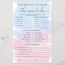 Roze Blauw Aquarel Goud Know The Mom-to-be Game