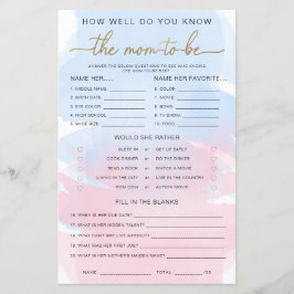 Roze Blauw Aquarel Goud Know The Mom-to-be Game