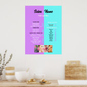 Roze Blauw Beauty Nail Salon Prijs Lijst menu Poster (Keuken)