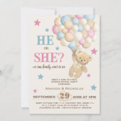 Roze Blauw Beige Beren ballon & Sterren Geslacht o Kaart (Voorkant)