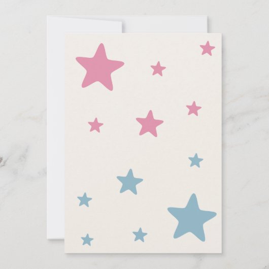 Roze Blauw Beige Beren ballon & Sterren Geslacht o Kaart (Achterkant)