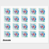 roze, blauw bindwietbloem, waterverf, vierkante sticker (Vel)