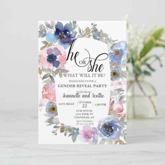 Roze blauw blauw Waterverf Kaart (Staand voorkant)