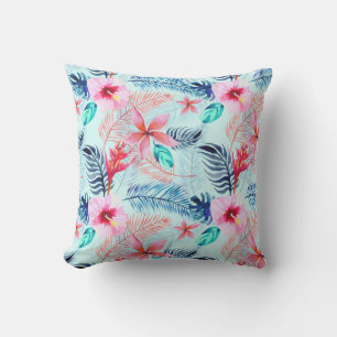 Roze Blauw Blauwgroen Floral Modern Tropisch Patro Buitenkussen