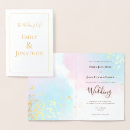 Roze Blauw Blauwgroen Waterverven Confetti Wedding Folie Kaarten