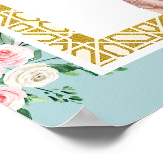 Roze Blauw Bloemen Anand Karaj Bruiloft Welkomstbo Poster (Hoek)