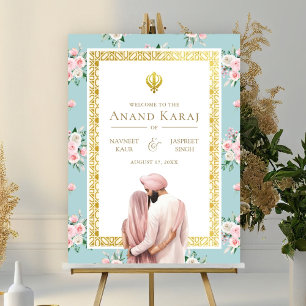 Roze Blauw Bloemen Anand Karaj Bruiloft Welkomstbo Poster