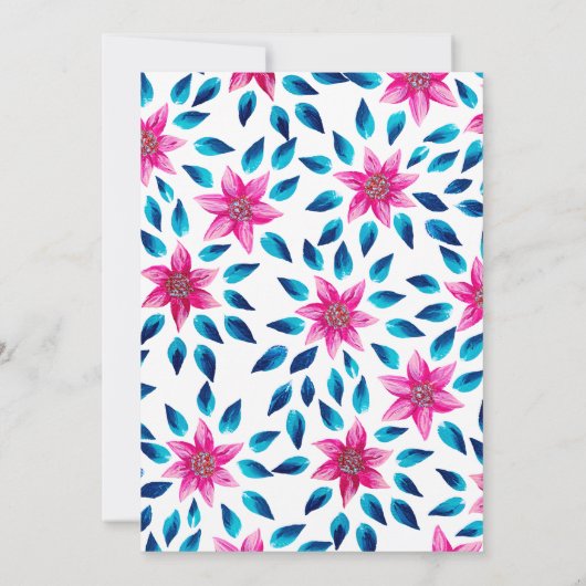 Roze Blauw Bloemen Blad Acryl Verf Afstuderen Kaart (Achterkant)