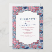 Roze Blauw Bloemen Blok Print Meisje Verjaardagsfe Kaart (Voorkant)