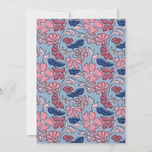 Roze Blauw Bloemen Blok Print Meisje Verjaardagsfe Kaart (Achterkant)